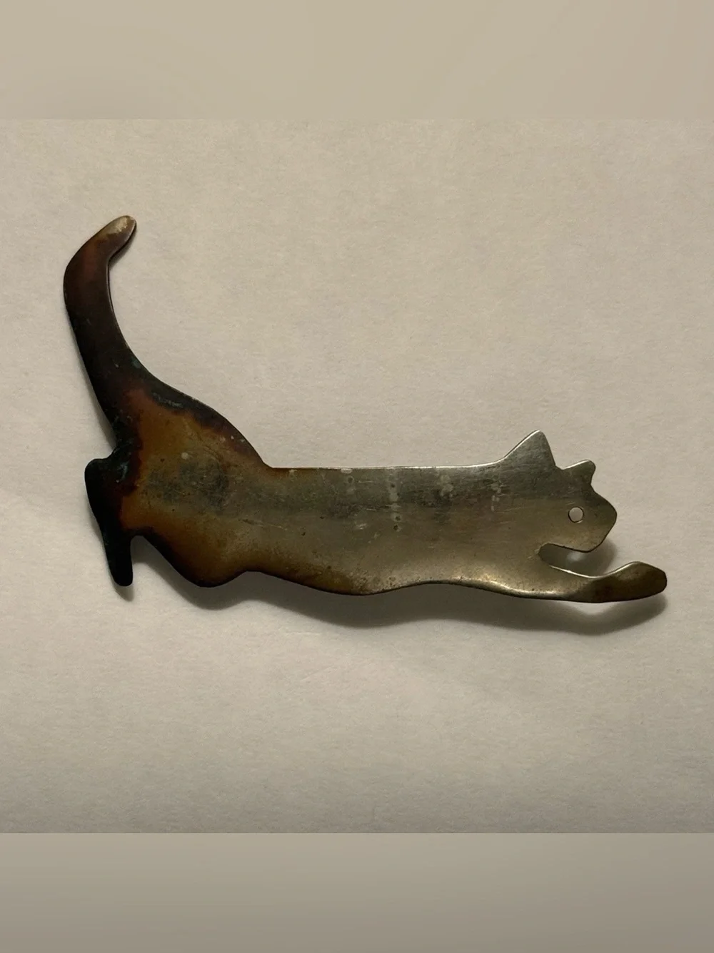 Vintage Mid Century Modern Silver Tone Leaping Cat Brooch 3” Patina